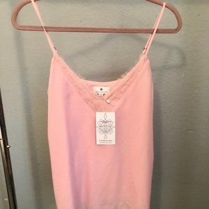 Pink Tank Top with Lace V-Neck